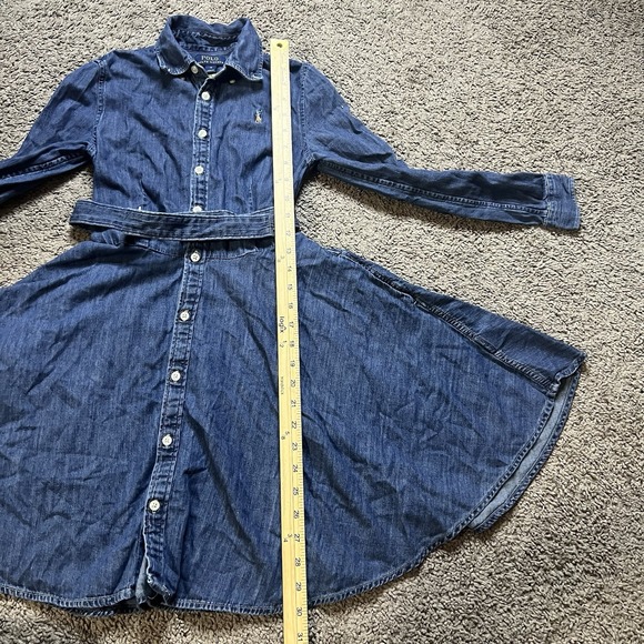 Polo Ralph Lauren Girls Belted Cotton Denim Shirt Dress Size 12 Preppy Pony Logo - Picture 3 of 6